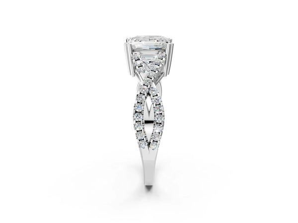 White gold Princess Solitaire Twist Band with Pavé Setting and Four-Prong Setting_20