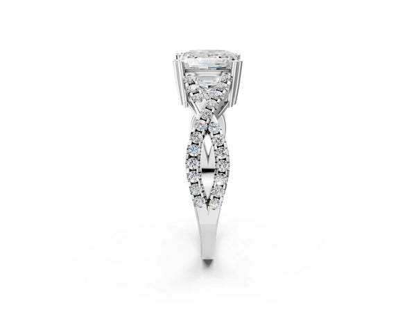 White gold Princess Solitaire Twist Band with Pavé Setting and Four-Prong Setting_26
