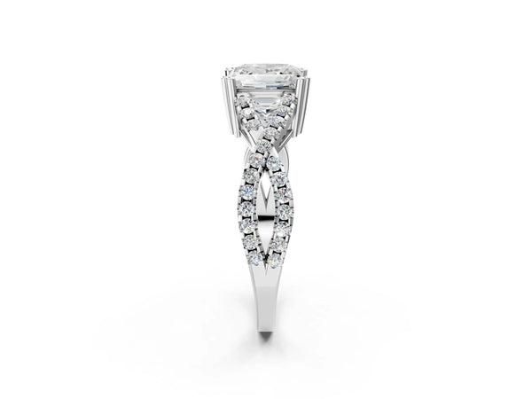 White gold Princess Solitaire Twist Band with Pavé Setting and Four-Prong Setting_32