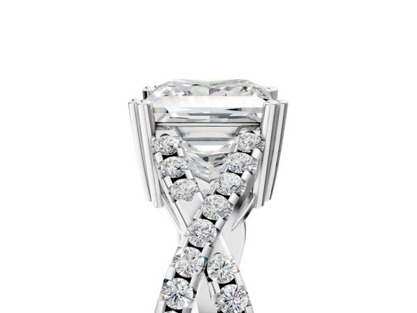 White gold Princess Solitaire Twist Band with Pavé Setting and Four-Prong Setting_35