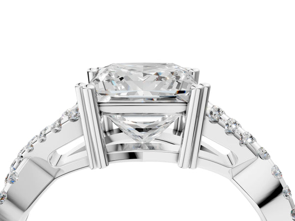 White gold Princess Solitaire Twist Band with Pavé Setting and Four-Prong Setting_40