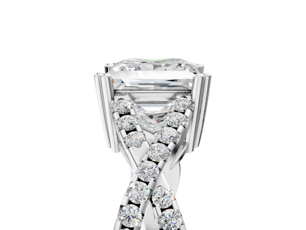 White gold Princess Solitaire Twist Band with Pavé Setting and Four-Prong Setting_5
