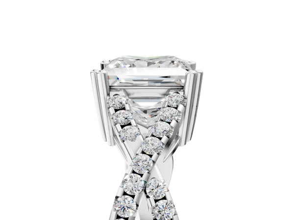 White gold Princess Solitaire Twist Band with Pavé Setting and Four-Prong Setting_65