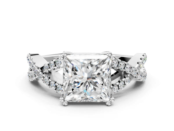 White gold Princess Solitaire Twist Band with Pavé Setting and Four-Prong Setting_66
