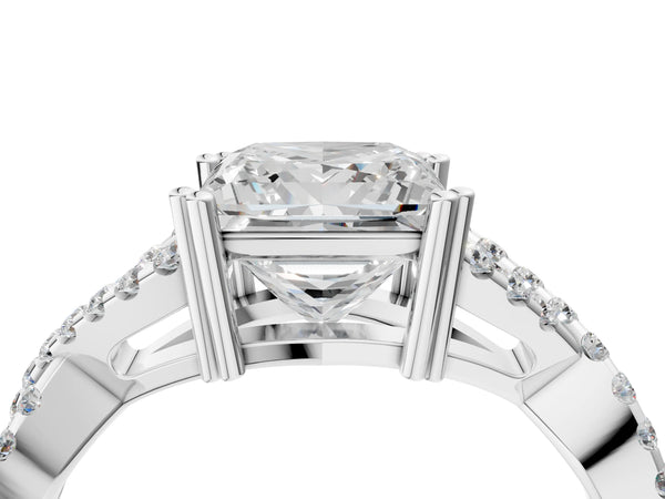 White gold Princess Solitaire Twist Band with Pavé Setting and Four-Prong Setting_70
