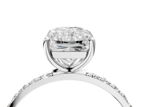 White gold Radiant Cut Diamond Pavé Band Solitaire Ring with Four-Prong Setting_106