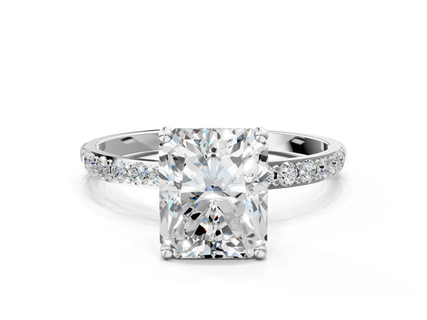 White gold Radiant Cut Diamond Pavé Band Solitaire Ring with Four-Prong Setting_24