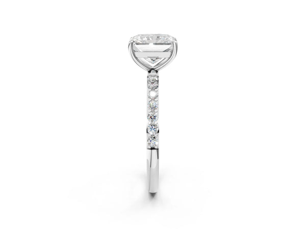 White gold Radiant Cut Diamond Pavé Band Solitaire Ring with Four-Prong Setting_44