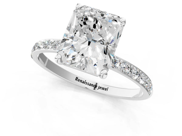 White gold Radiant Cut Diamond Pavé Band Solitaire Ring with Four-Prong Setting_61