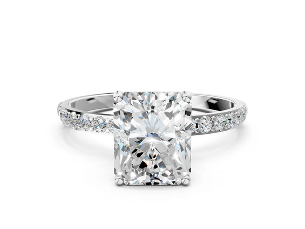 White gold Radiant Cut Diamond Pavé Band Solitaire Ring with Four-Prong Setting_84
