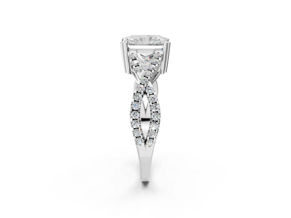 White gold Radiant Solitaire Twist Band with Pavé Setting and Four-Prong Setting_32