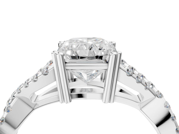 White gold Radiant Solitaire Twist Band with Pavé Setting and Four-Prong Setting_40