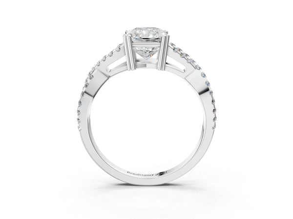 White gold Radiant Solitaire Twist Band with Pavé Setting and Four-Prong Setting_69