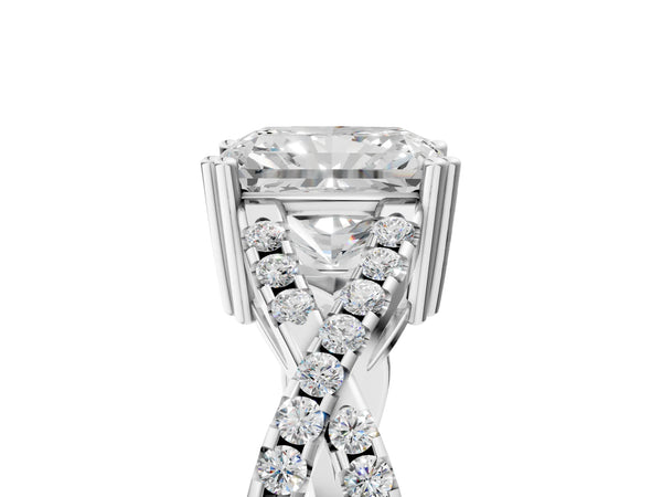 White gold Radiant Solitaire Twist Band with Pavé Setting and Four-Prong Setting_77