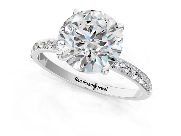 White gold Round Cut Diamond Pavé Band Solitaire Ring with Four-Prong Setting_1