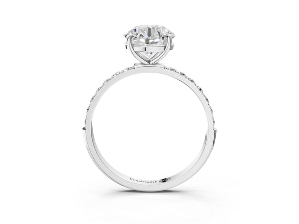 White gold Round Cut Diamond Pavé Band Solitaire Ring with Four-Prong Setting_21