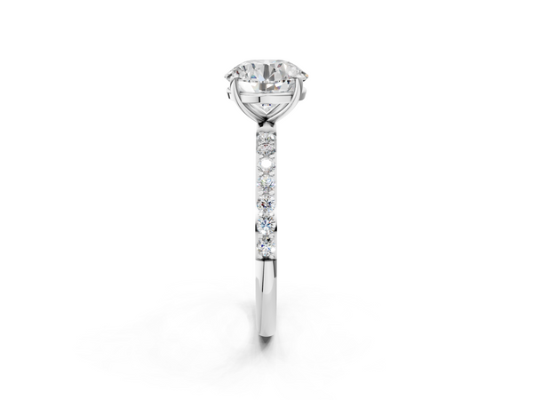 White gold Round Cut Diamond Pavé Band Solitaire Ring with Four-Prong Setting_2