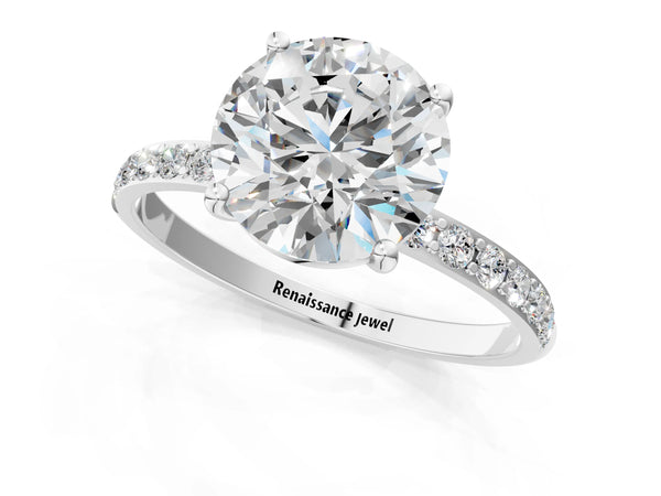 White gold Round Cut Diamond Pavé Band Solitaire Ring with Four-Prong Setting_31