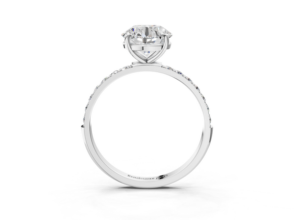 White gold Round Cut Diamond Pavé Band Solitaire Ring with Four-Prong Setting_3