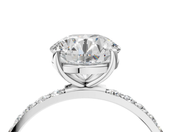 White gold Round Cut Diamond Pavé Band Solitaire Ring with Four-Prong Setting_40