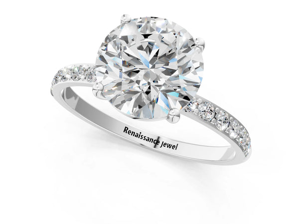 White gold Round Cut Diamond Pavé Band Solitaire Ring with Four-Prong Setting_43