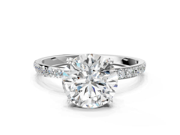 White gold Round Cut Diamond Pavé Band Solitaire Ring with Four-Prong Setting_60