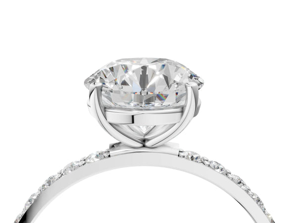 White gold Round Cut Diamond Pavé Band Solitaire Ring with Four-Prong Setting_76