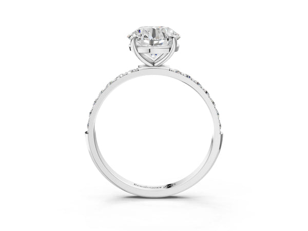 White gold Round Cut Diamond Pavé Band Solitaire Ring with Four-Prong Setting_87