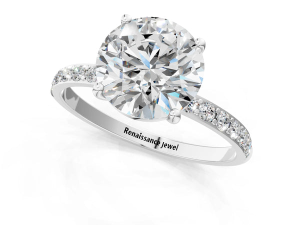 White gold Round Cut Diamond Pavé Band Solitaire Ring with Four-Prong Setting_91
