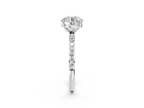 White gold Round Cut Diamond Pavé Band Solitaire Ring with Four-Prong Setting_92