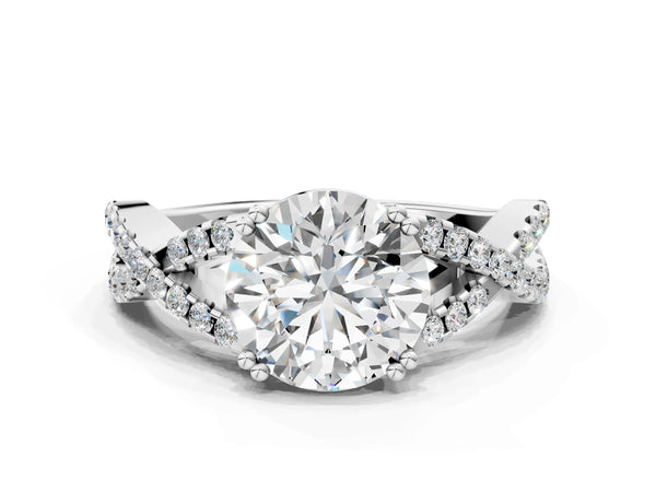 White gold Round Solitaire Twist Band with Pavé Setting and Four-Prong Setting_18