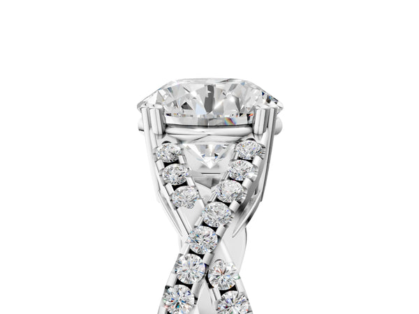 White gold Round Solitaire Twist Band with Pavé Setting and Four-Prong Setting_35