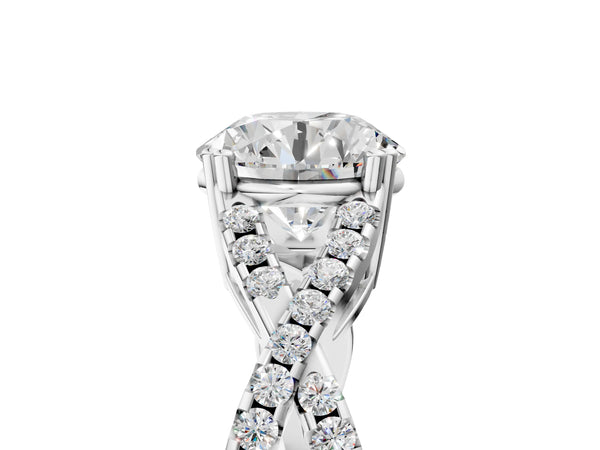 White gold Round Solitaire Twist Band with Pavé Setting and Four-Prong Setting_41