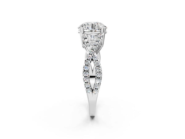 White gold Round Solitaire Twist Band with Pavé Setting and Four-Prong Setting_44