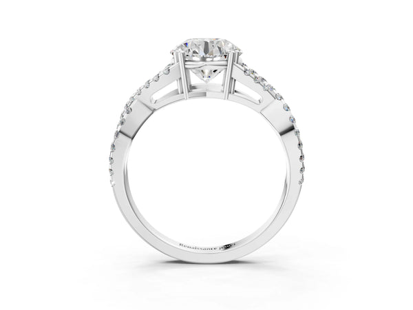 White gold Round Solitaire Twist Band with Pavé Setting and Four-Prong Setting_51