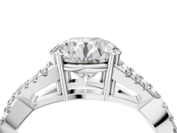 White gold Round Solitaire Twist Band with Pavé Setting and Four-Prong Setting_58