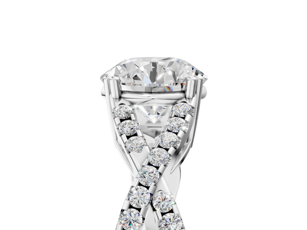 White gold Round Solitaire Twist Band with Pavé Setting and Four-Prong Setting_5