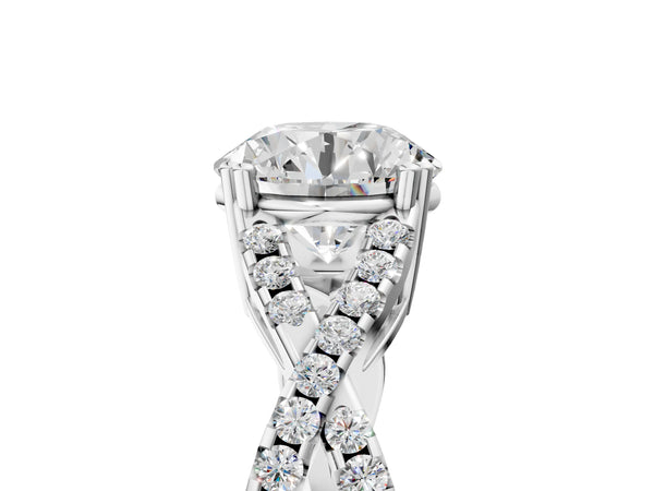 White gold Round Solitaire Twist Band with Pavé Setting and Four-Prong Setting_77