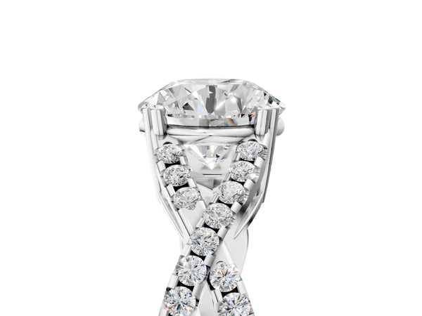 White gold Round Solitaire Twist Band with Pavé Setting and Four-Prong Setting_83