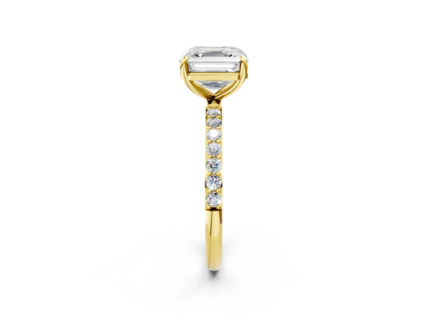 Yellow gold Asscher Cut Diamond Pavé Band Solitaire Ring with Four-Prong Setting_104