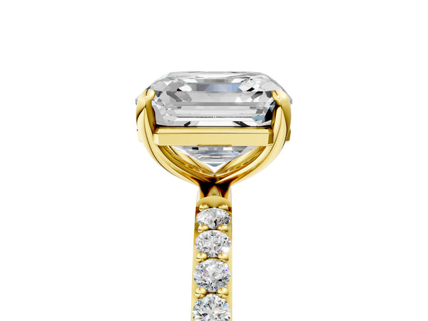 Yellow gold Asscher Cut Diamond Pavé Band Solitaire Ring with Four-Prong Setting_119