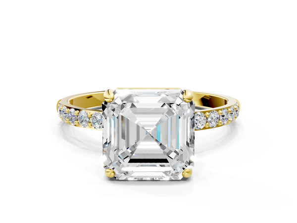 Yellow gold Asscher Cut Diamond Pavé Band Solitaire Ring with Four-Prong Setting_120
