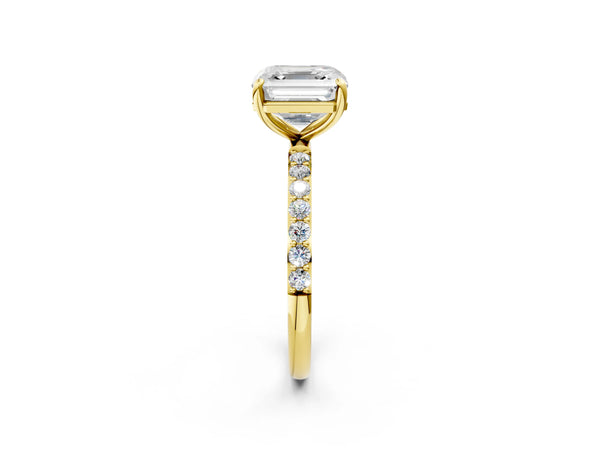 Yellow gold Asscher Cut Diamond Pavé Band Solitaire Ring with Four-Prong Setting_14
