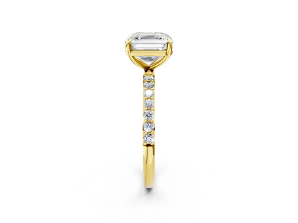 Yellow gold Asscher Cut Diamond Pavé Band Solitaire Ring with Four-Prong Setting_26
