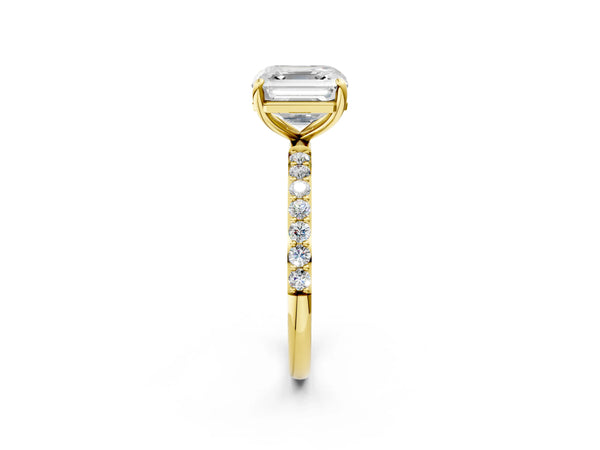 Yellow gold Asscher Cut Diamond Pavé Band Solitaire Ring with Four-Prong Setting_74