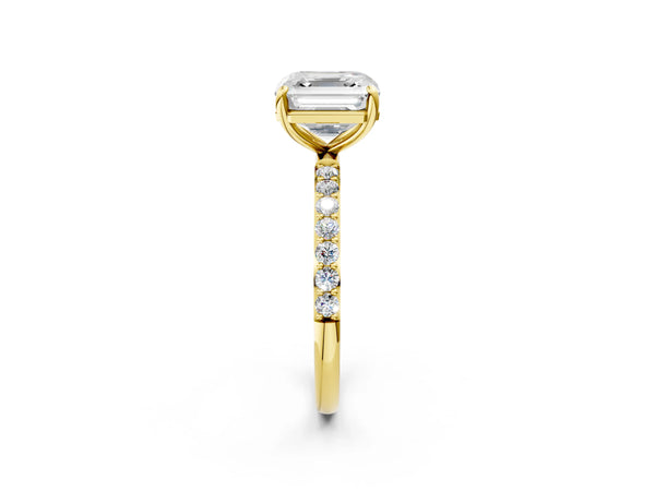 Yellow gold Asscher Cut Diamond Pavé Band Solitaire Ring with Four-Prong Setting_80