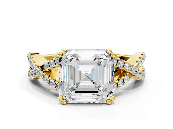 Yellow gold Asscher Solitaire Twist Band with Pavé Setting and Four-Prong Setting_18