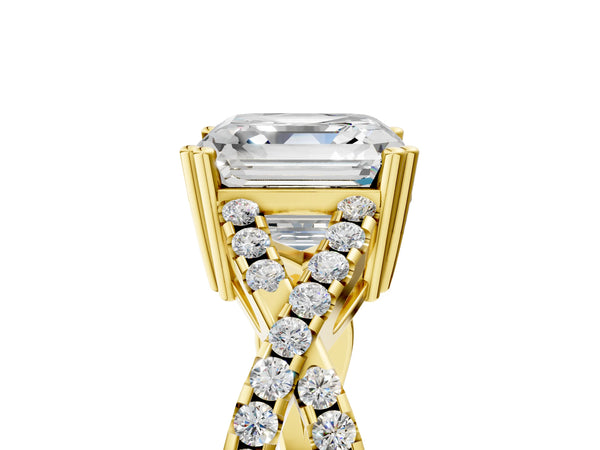 Yellow gold Asscher Solitaire Twist Band with Pavé Setting and Four-Prong Setting_41