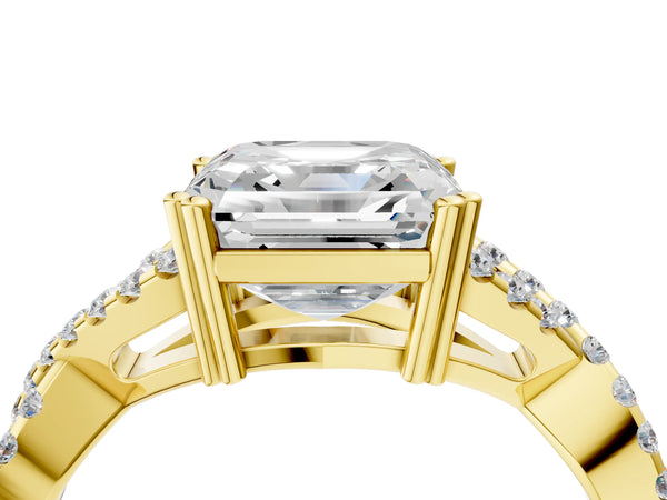 Yellow gold Asscher Solitaire Twist Band with Pavé Setting and Four-Prong Setting_46
