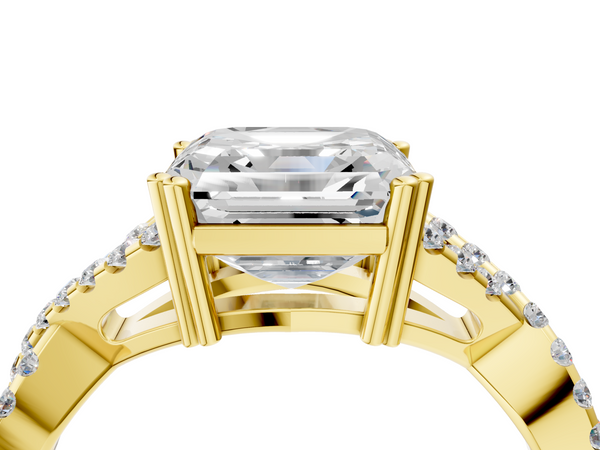 Yellow gold Asscher Solitaire Twist Band with Pavé Setting and Four-Prong Setting_4